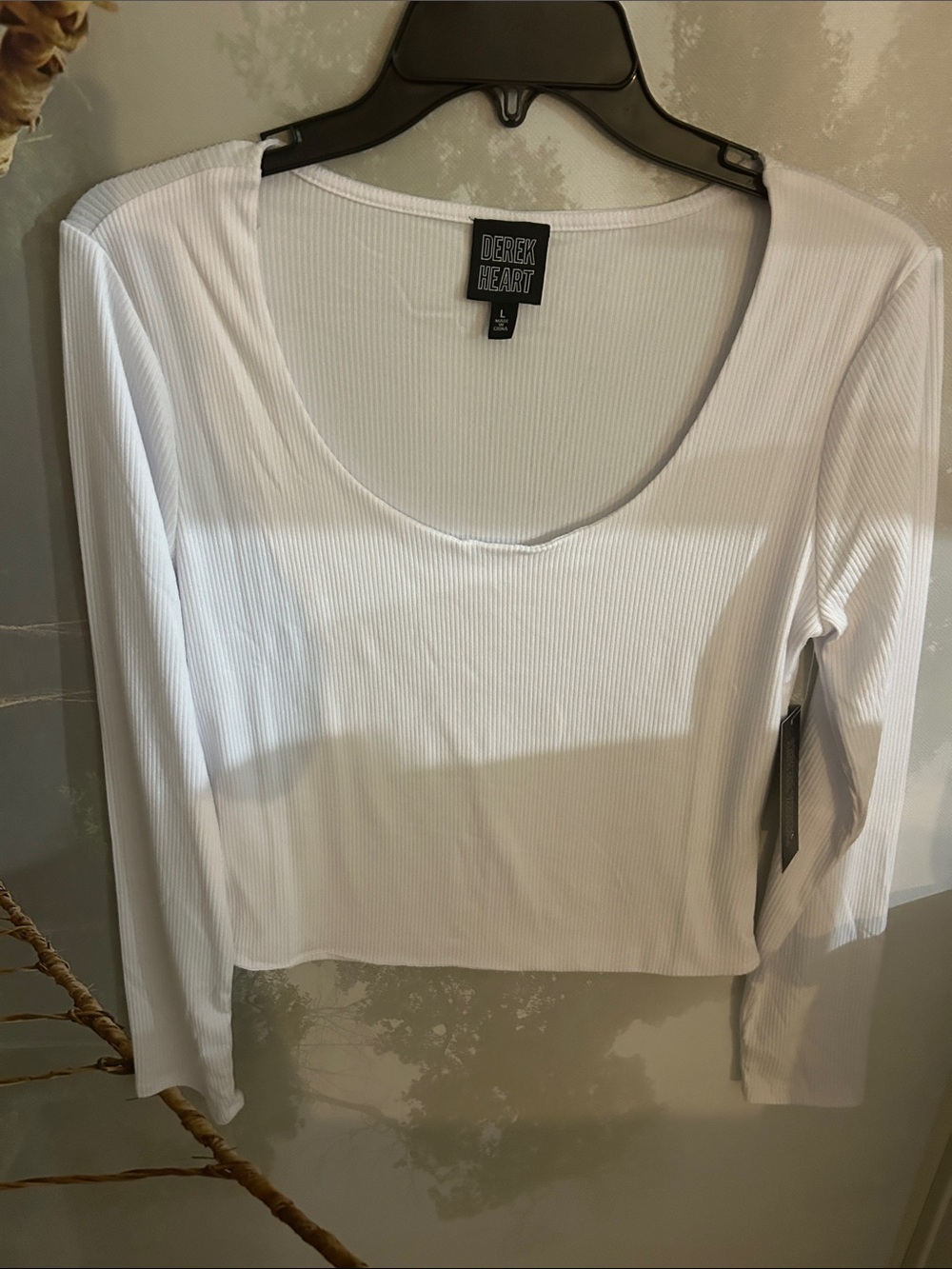 Derek Heart White Ribbed Scoop Neck Long Sleeve Top
